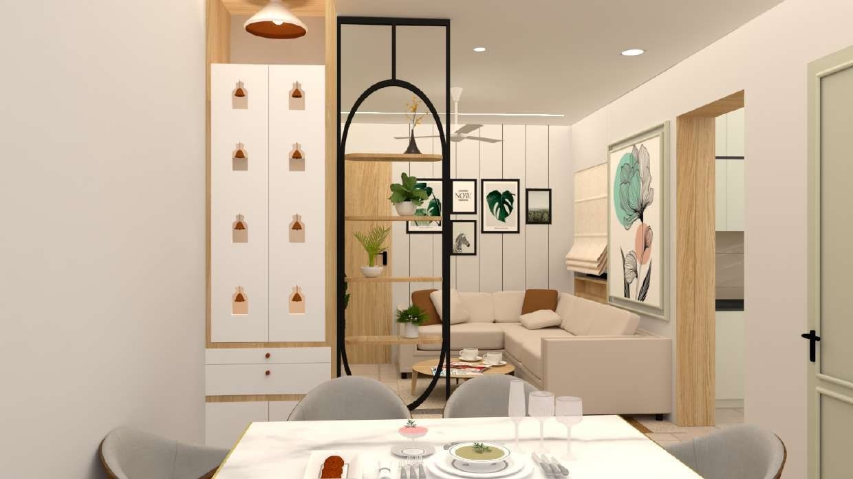 Coastal style 2BHK living room with neutral colors – Shilp Ananta, Shela