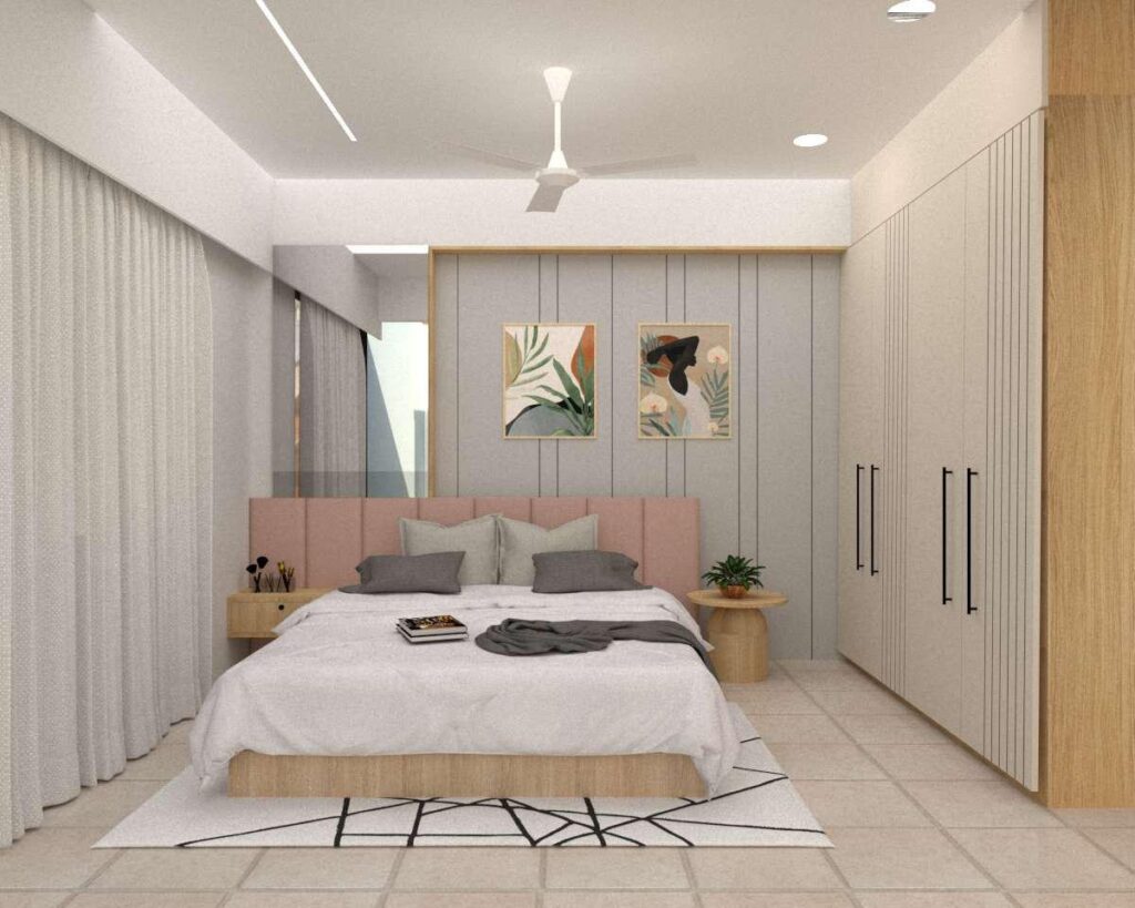 Neutral colors bedroom design in coastal weekend home