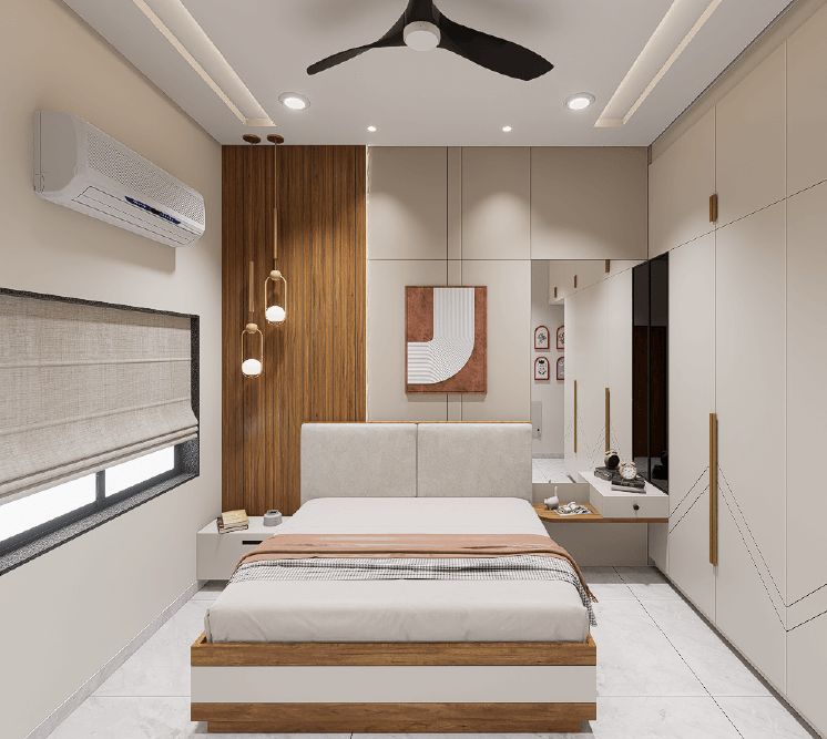 Bedroom interiors from 2BHK renovation project in Maninagar