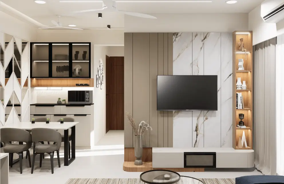 Modern Minimal Living Room – 2BHK Aster Neo Interior Design