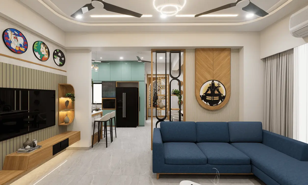 Spacious Dining and Kitchen Area in 3BHK Penthouse Interior Design